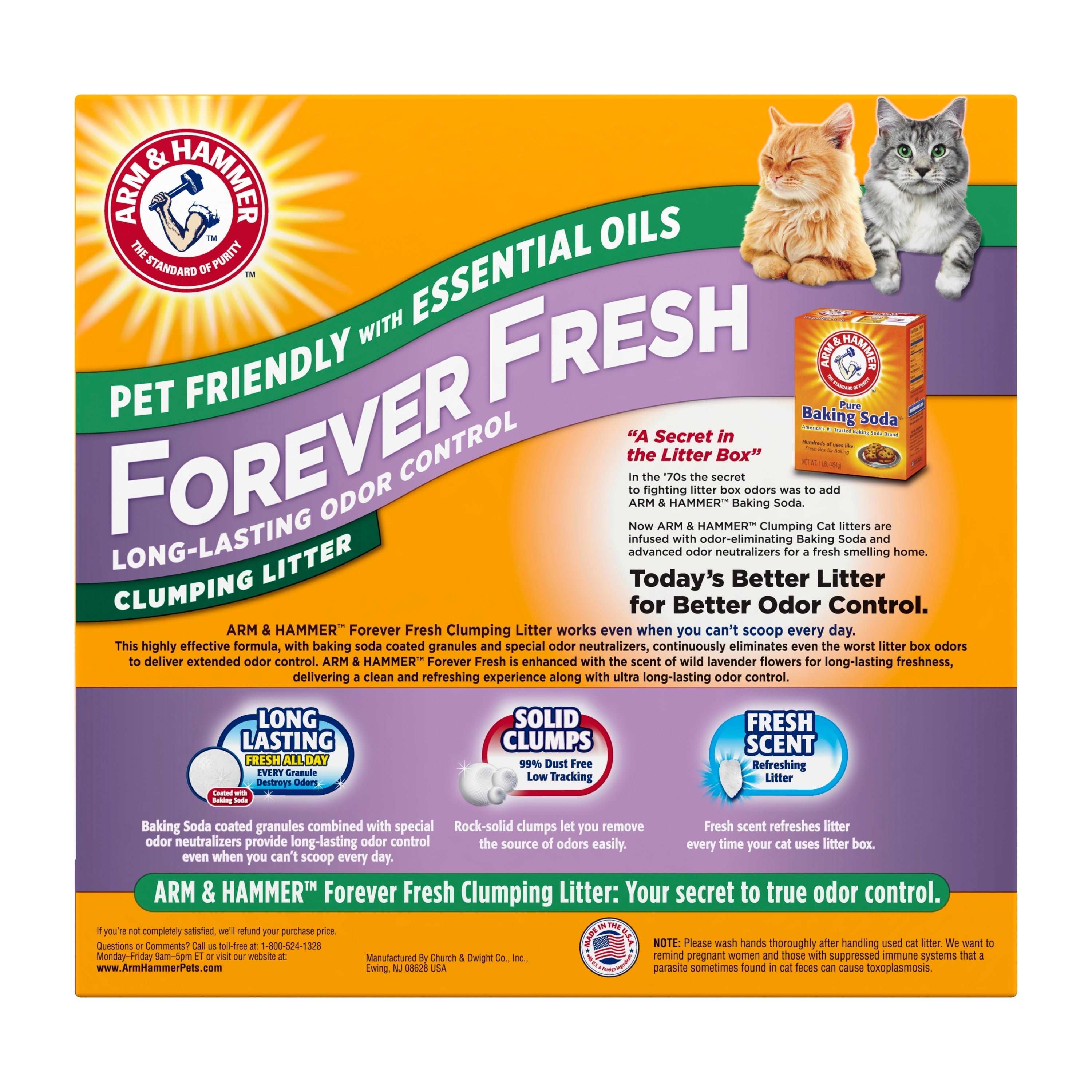 Wholesale prices with free shipping all over United States Arm & Hammer Forever Fresh Clumping Cat Litter Lavender, MultiCat 20lb, Pet Friendly with Essential Oils - Steven Deals