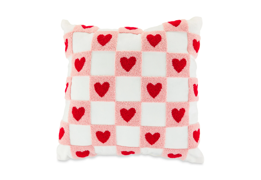 Wholesale prices with free shipping all over United States Valentine's Day White, Red & Pink Heart Checkerboard Throw Pillow for Adults, 17