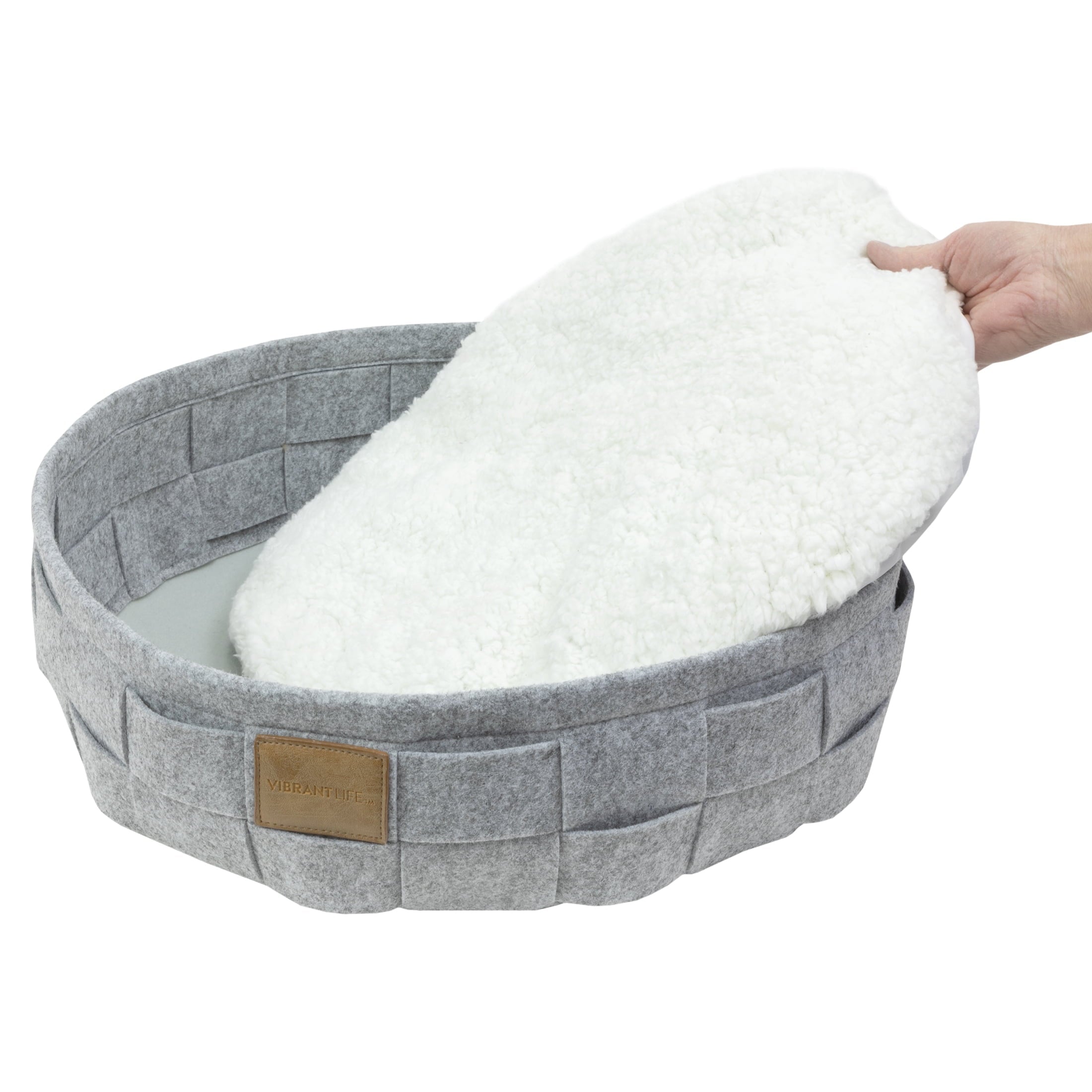 Wholesale prices with free shipping all over United States Vibrant Life Round Woven Felt Cat Bed, Washable Cushion, Cat Basket, Small Animal Bed - Steven Deals