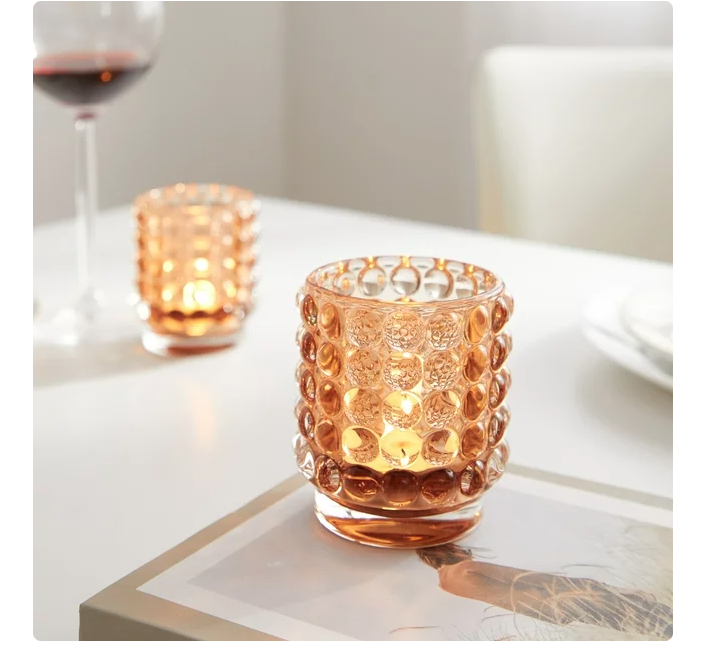 Wholesale prices with free shipping all over United States Stylehouse Amber Glass Candle Holder with Bubble Pattern, 2.76