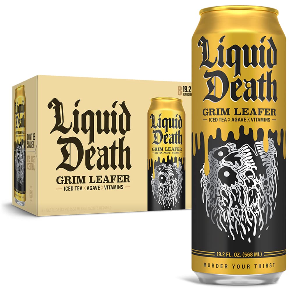 Wholesale prices with free shipping all over United States Liquid Death Iced Black Tea, Armless Palmer 19.2 oz King Size Cans (8-Pack) - Steven Deals