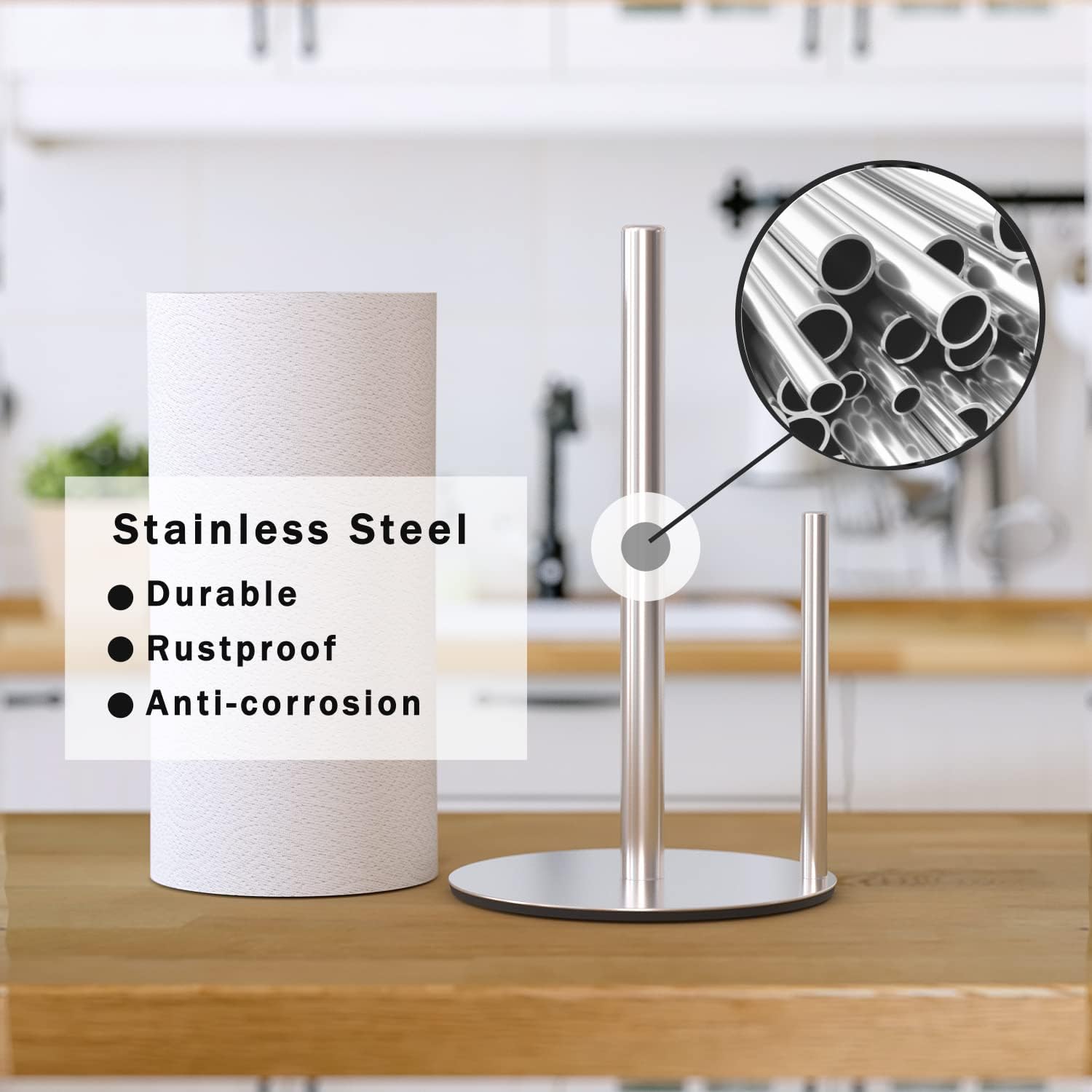 Wholesale prices with free shipping all over United States Paper Towel Holder Black Kitchen Roll Holder, Premium Stainless Steel, One-Handed Operation Countertop Dispenser with Weighted Base - Steven Deals