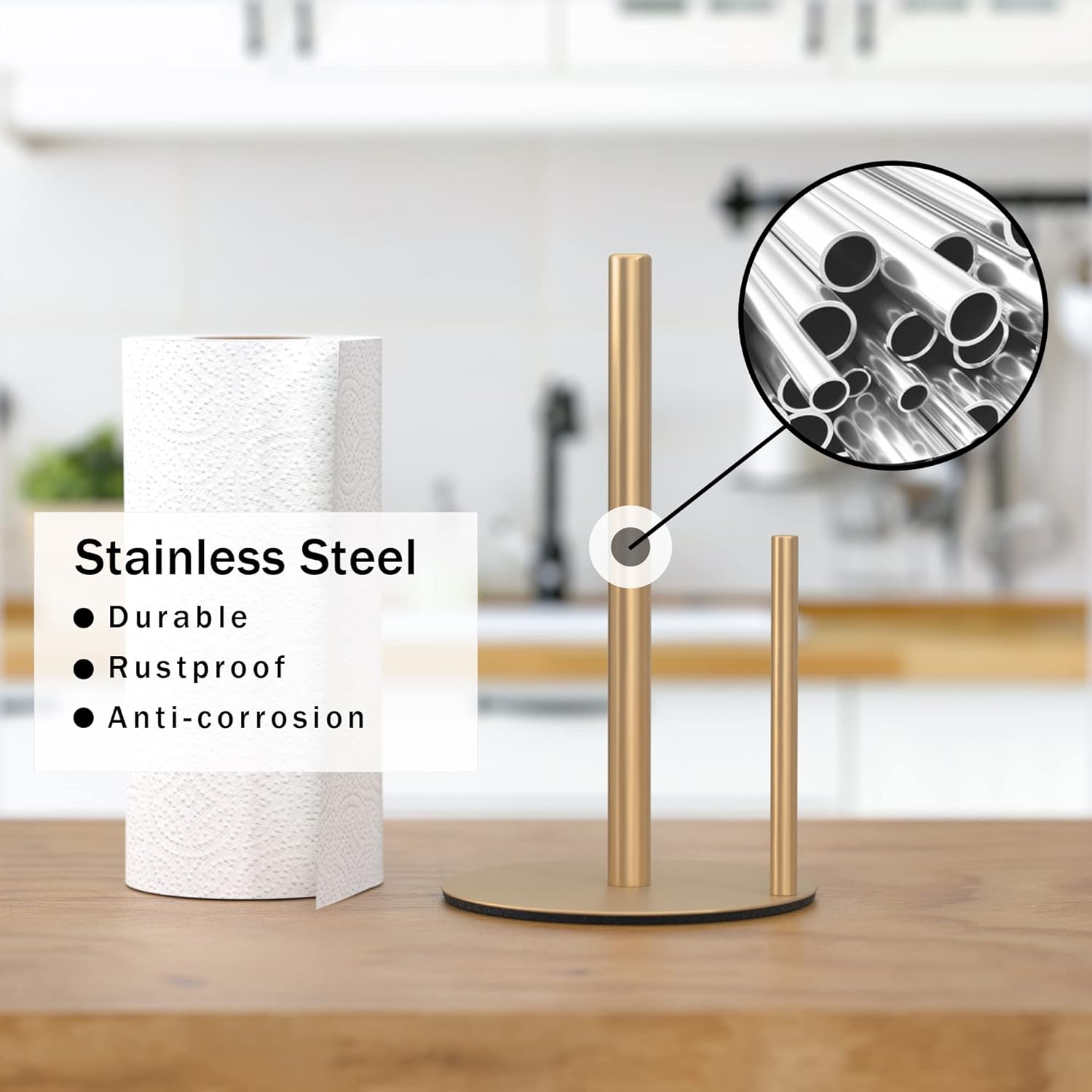 Wholesale prices with free shipping all over United States Paper Towel Holder Black Kitchen Roll Holder, Premium Stainless Steel, One-Handed Operation Countertop Dispenser with Weighted Base - Steven Deals