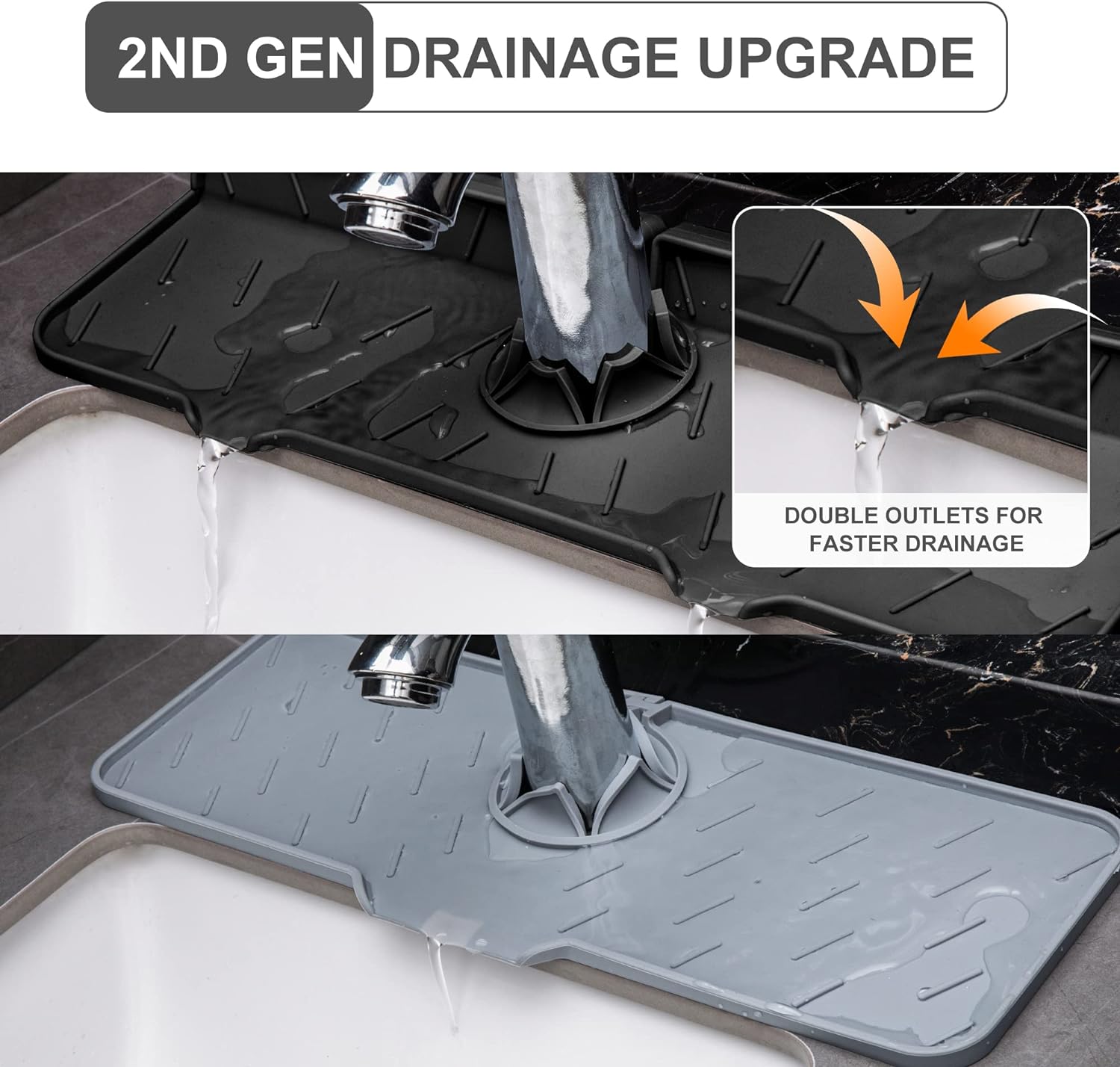 Wholesale prices with free shipping all over United States Meiliweser Silicone Faucet Splash Guard Gen 2 - Outlet & Slope Upgraded Faucet Water Catcher Mat - 18” x 5.1” - Sink Sponge Holder for Kitchen, Bathroom(Black) - Steven Deals