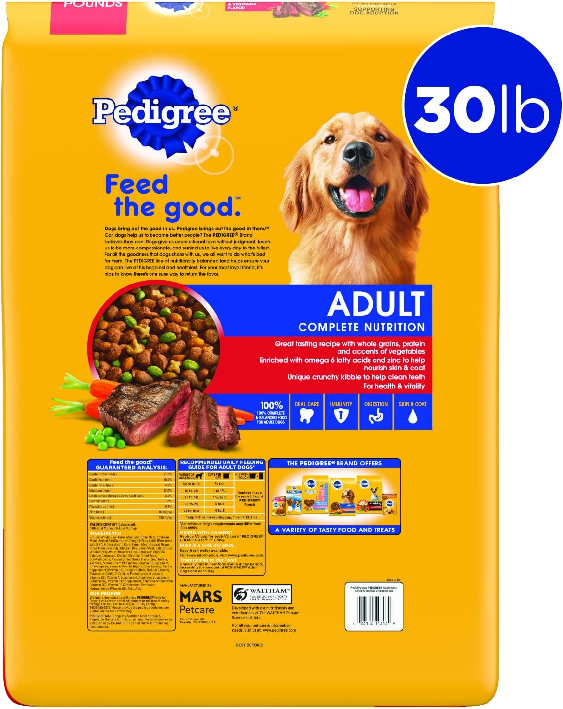 Wholesale prices with free shipping all over United States Pedigree Complete Nutrition Adult Dry Dog Food Grilled Steak & Vegetable Flavor Dog Kibble, 30 lb. Bag - Steven Deals