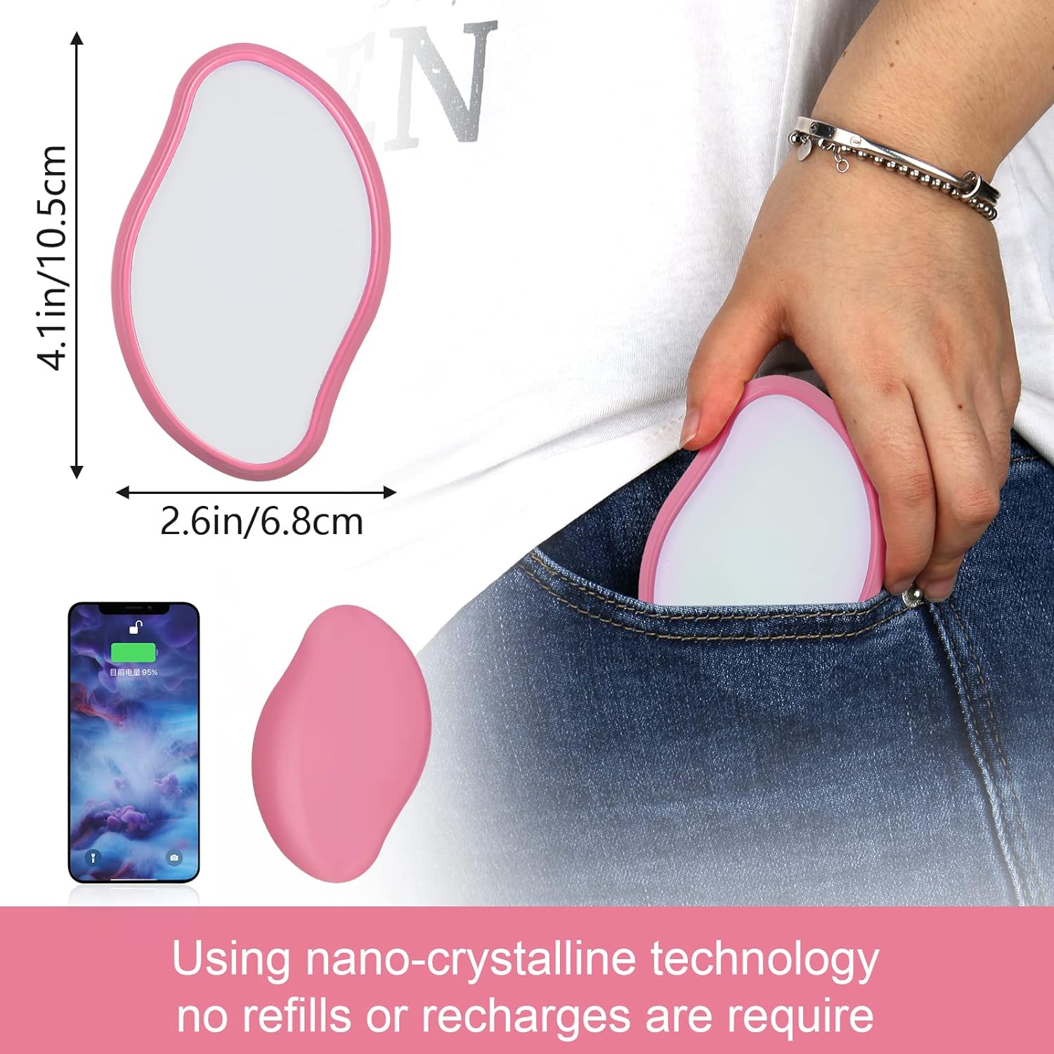 Wholesale prices with free shipping all over United States Crystal Hair Eraser,Reusable Crystal Hair Remover Magic Painless Exfoliation Hair Removal Tool, Magic Hair Eraser for Back Arms Legs Fast & Easy Crystal Hair Eraser for Women and Men (Pink) - Steven Deals