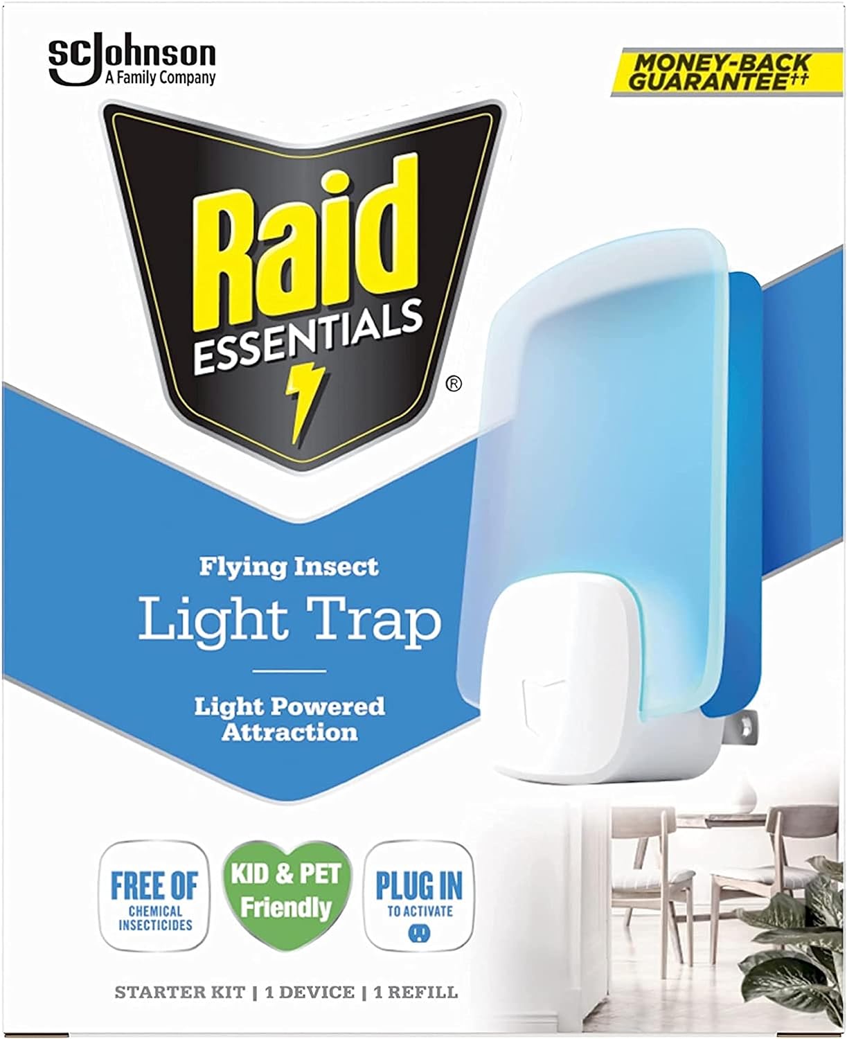 Wholesale prices with free shipping all over United States Raid Essentials Flying Insect Light Trap Starter Kit, 1 Plug-in Device + 1 Cartridge, Featuring Light Powered Attraction - Steven Deals