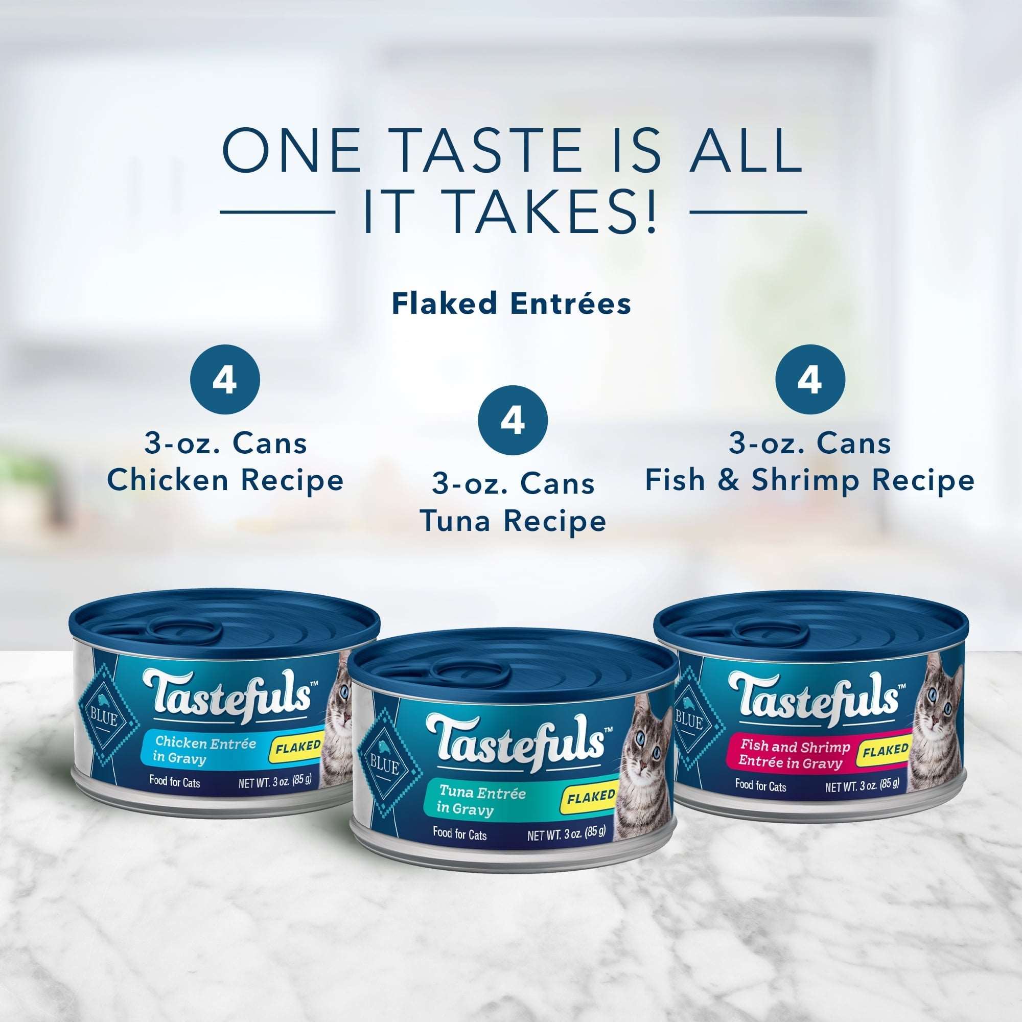 Wholesale prices with free shipping all over United States Blue Buffalo Tastefuls Tuna, Chicken, & Fish and Shrimp Flaked Wet Cat Food Variety Pack for Adult Cats, 3 oz. Cans (12 Pack) - Steven Deals