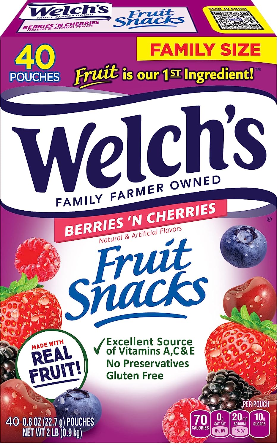 Wholesale prices with free shipping all over United States Welch's Fruit Snacks, Berries 'n Cherries, Gluten Free, Bulk Pack, 0.8 Ounce - 40 Count (Pack of 1) - Steven Deals