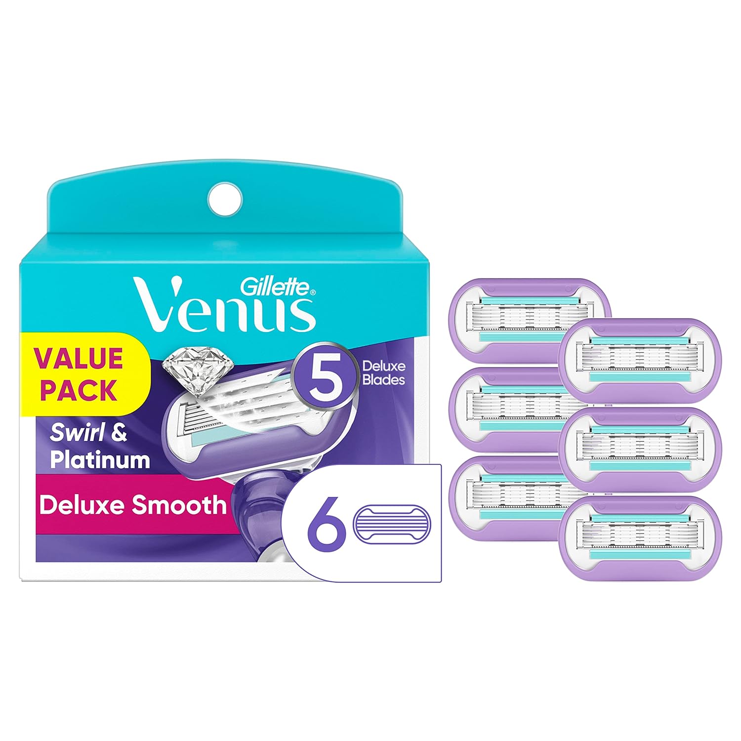 Wholesale prices with free shipping all over United States Gillette Venus Deluxe Smooth Swirl Womens Razor Blade Refills, 6 Count, Moisture Ribbon to Protect Against Irritation (Pack of 1) - Steven Deals