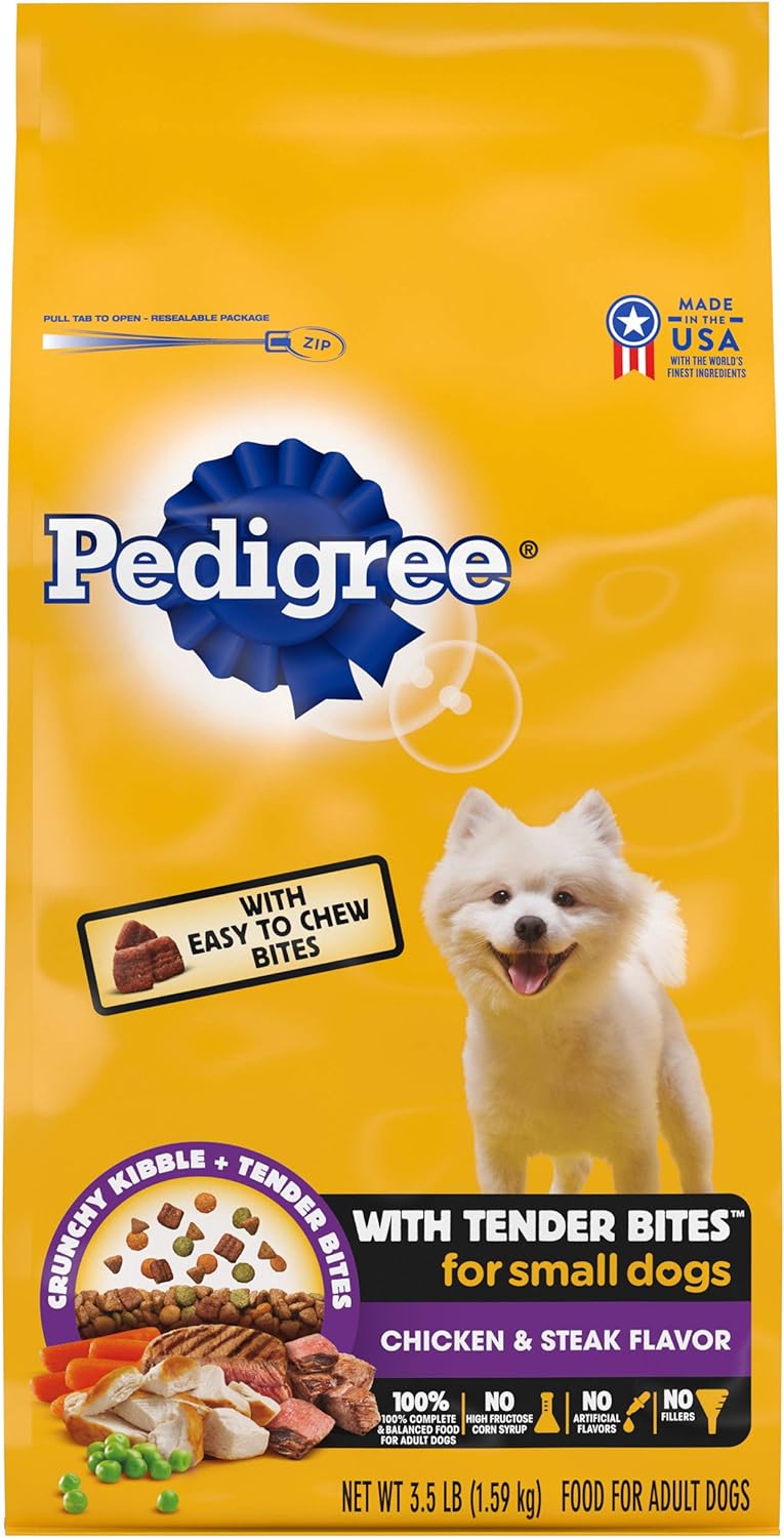 Wholesale prices with free shipping all over United States PEDIGREE with Tender Bites Small Dog Complete Nutrition Small Breed Adult Dry Dog Food, Chicken & Steak Flavor Dog Kibble, 3.5 lb. Bag - Steven Deals