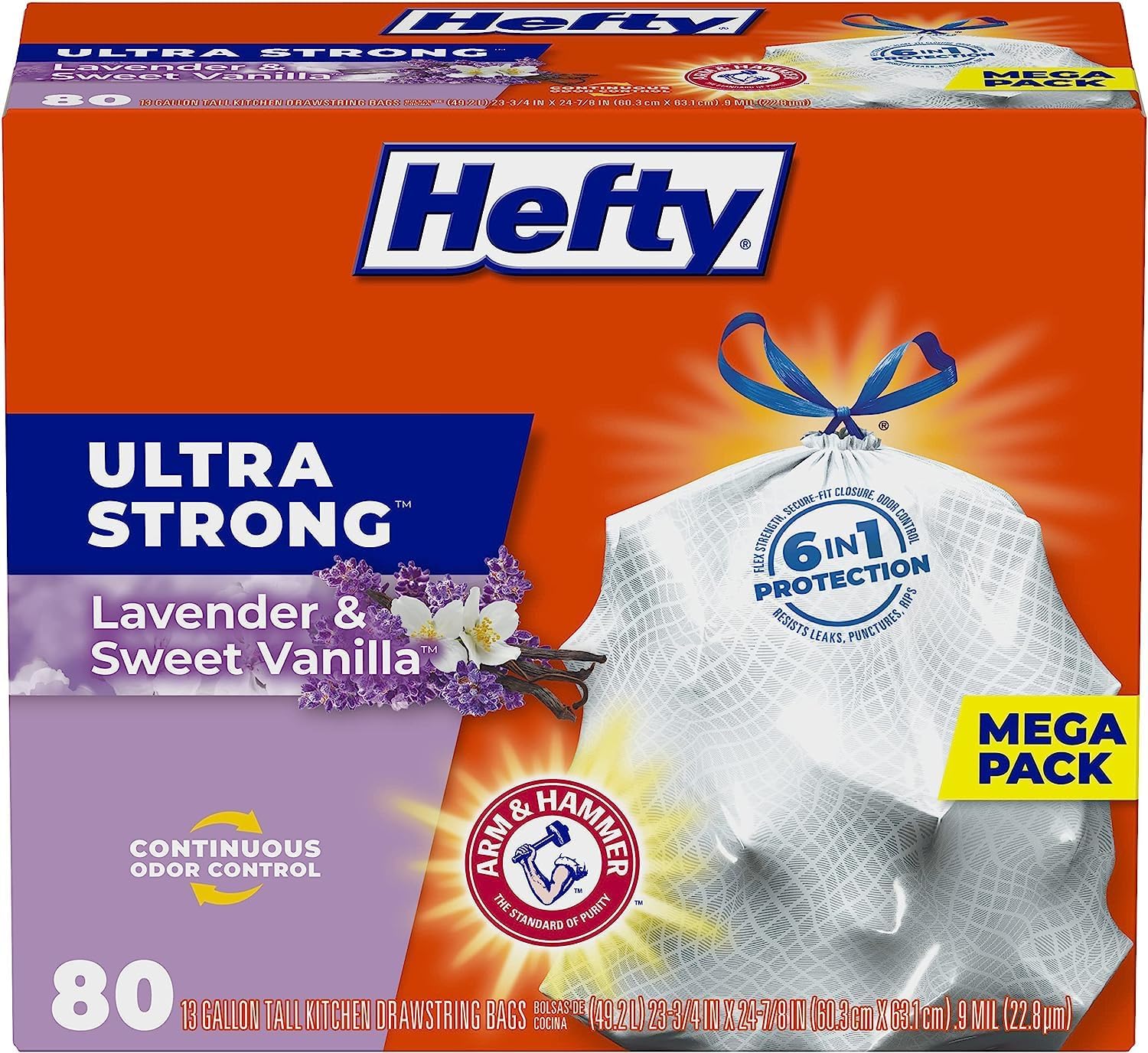Wholesale prices with free shipping all over United States Hefty Ultra Strong Tall Kitchen Trash Bags, Lavender & Sweet Vanilla Scent, 13 Gallon, 80 Count - Steven Deals
