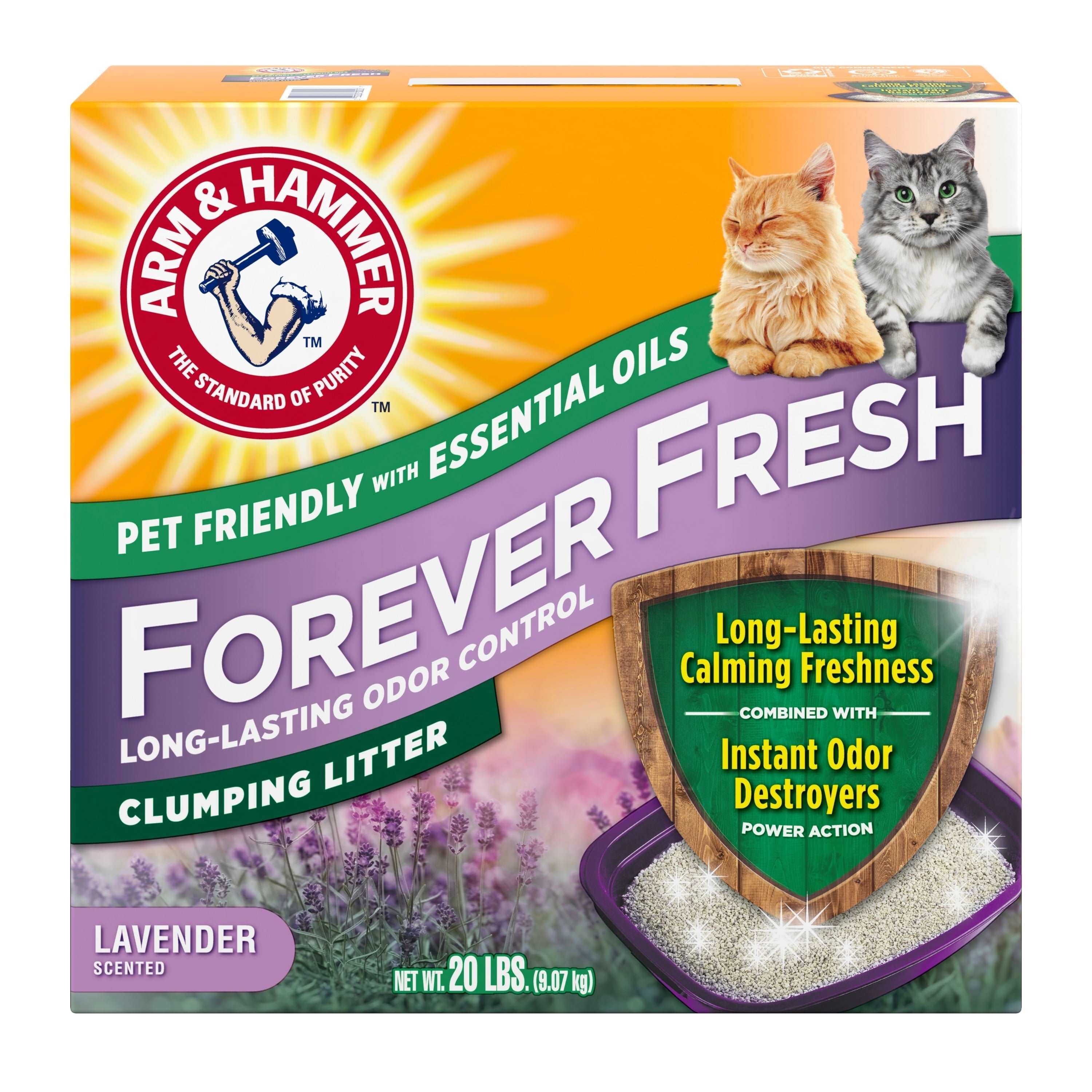 Wholesale prices with free shipping all over United States Arm & Hammer Forever Fresh Clumping Cat Litter Lavender, MultiCat 20lb, Pet Friendly with Essential Oils - Steven Deals