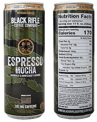 Wholesale prices with free shipping all over United States Black Rifle Coffee Company Espresso Mocha (11 oz., 12 pk.) - Steven Deals