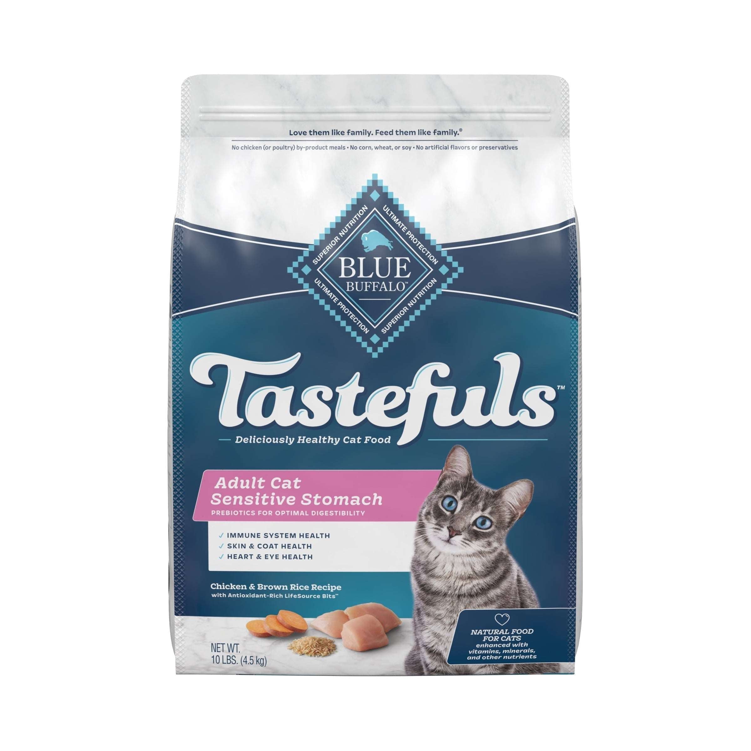 Wholesale prices with free shipping all over United States Blue Buffalo Tastefuls Sensitive Stomach Natural Adult Dry Cat Food, Chicken 10lb bag - Steven Deals