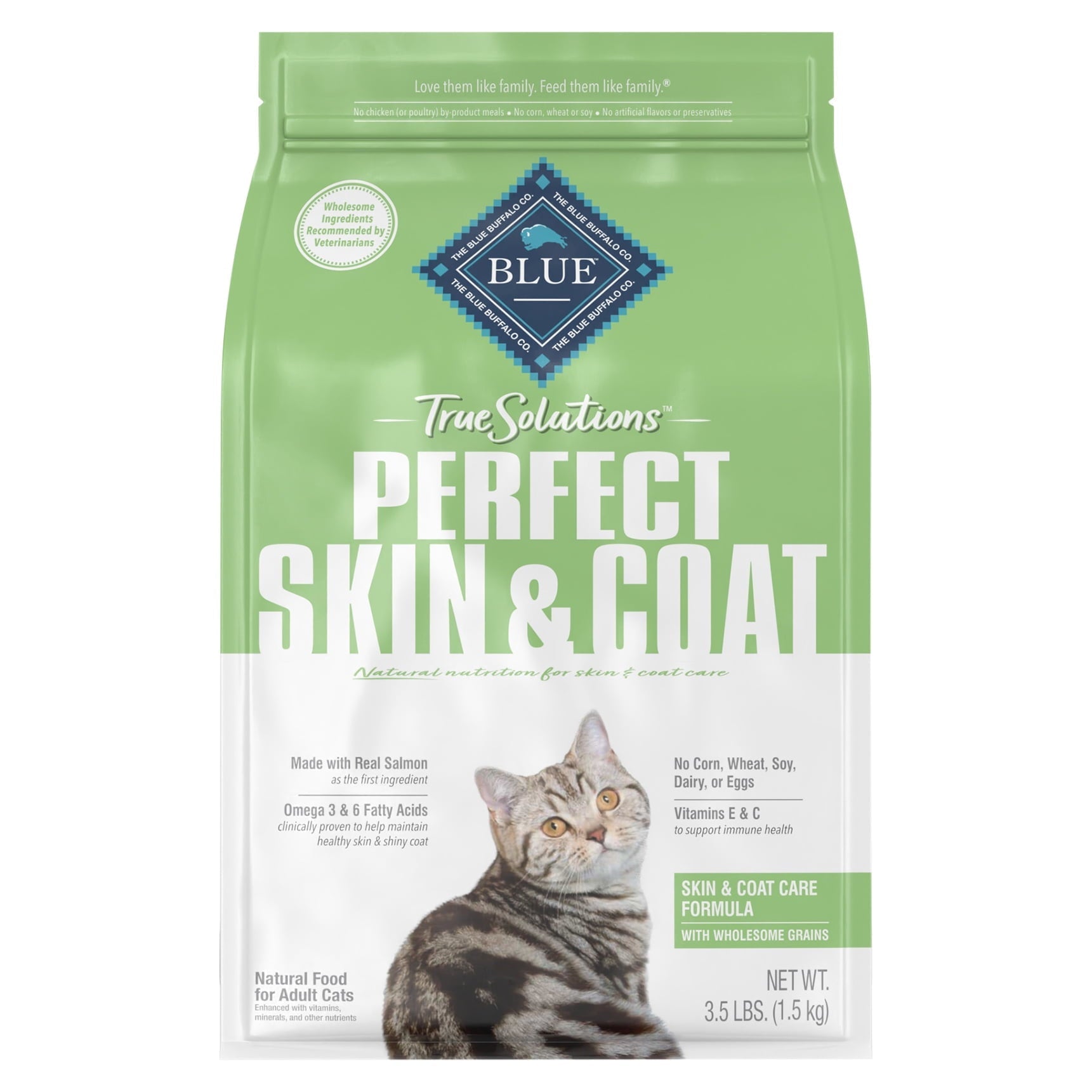Wholesale prices with free shipping all over United States Blue Buffalo True Solutions Perfect Coat Skin & Coat Care Salmon Dry Cat Food for Adult Cats, Whole Grain, 3.5 lb. Bag - Steven Deals