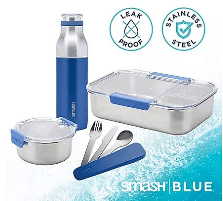 Wholesale prices with free shipping all over United States Eco Bento Kit and Water Bottle, 7 Piece Blue - Steven Deals