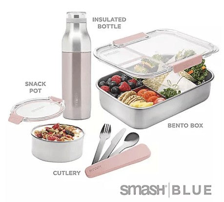 Wholesale prices with free shipping all over United States Eco Bento Kit and Water Bottle, 7 Piece Blush - Steven Deals