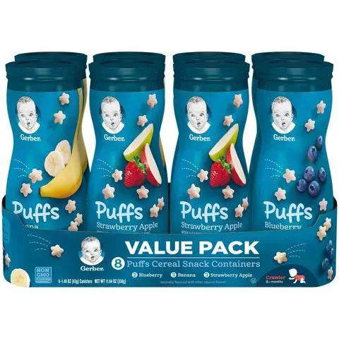 Wholesale prices with free shipping all over United States Gerber Graduates Puffs Cereal Snack Variety Pack - Steven Deals