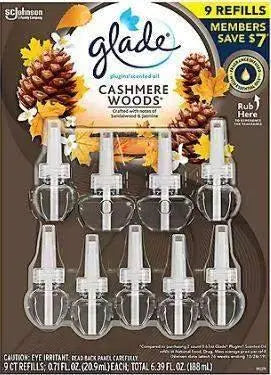 Wholesale prices with free shipping all over United States Glade PlugIns Scented Oil Refill, Essential Oil Infused Wall Plug In (6.39 fl. oz., 9 ct.) Cashmere Woods - Steven Deals