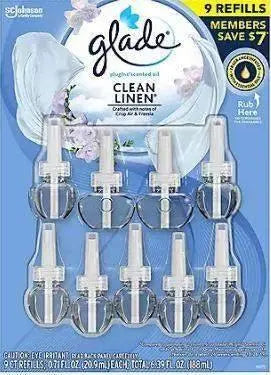 Wholesale prices with free shipping all over United States Glade PlugIns Scented Oil Refill, Essential Oil Infused Wall Plug In (6.39 fl. oz., 9 ct.) Clean Linen - Steven Deals