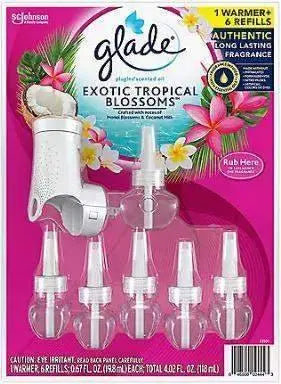 Wholesale prices with free shipping all over United States Glade PlugIns Scented Oil, Warmer + 6 Refills Tropical Blossom - Steven Deals
