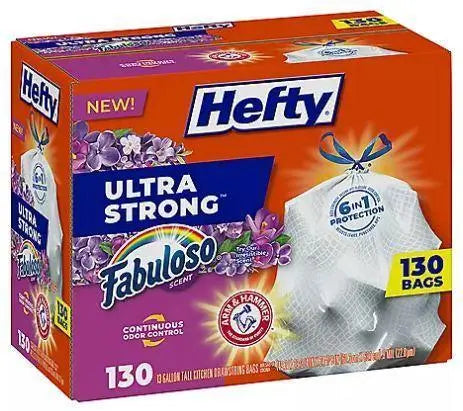 Wholesale prices with free shipping all over United States Hefty Ultra Strong 13-Gallon Kitchen Drawstring Trash Bags, Fabuloso Scent (130 ct.) - Steven Deals