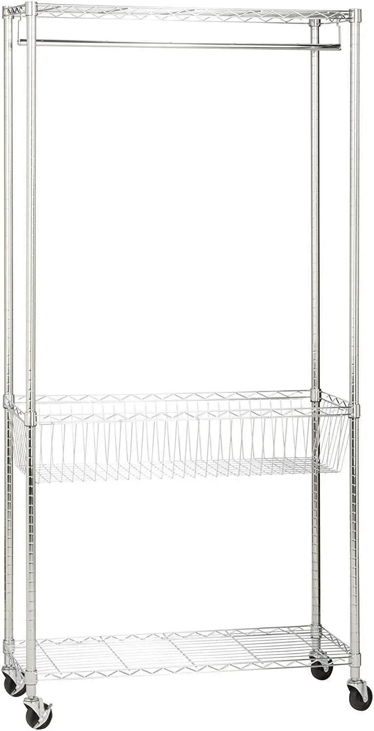Wholesale prices with free shipping all over United States Honey-Can-Do Chrome Rolling Laundry Clothes Rack with Shelves - Steven Deals