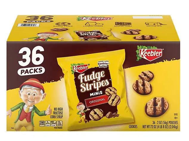 Wholesale prices with free shipping all over United States Keebler Mini Fudge Stripe Cookies 72 Ounce 36 Count Pouches in Carton - Steven Deals