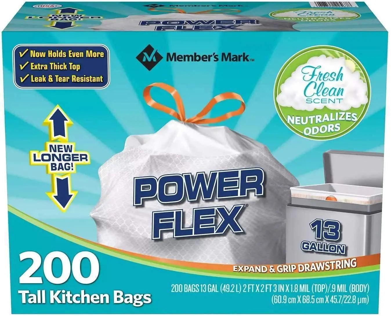 Wholesale prices with free shipping all over United States Member's Mark Power Flex Tall Kitchen Drawstring Trash Bags - Steven Deals