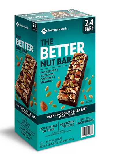 Wholesale prices with free shipping all over United States Member's Mark The Better Nut Bar, Dark Chocolate and Sea Salt (24 ct.) - Steven Deals