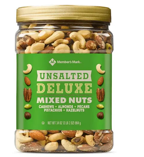 Wholesale prices with free shipping all over United States Member's Mark Unsalted Deluxe Mixed Nuts (34 oz.) - Steven Deals