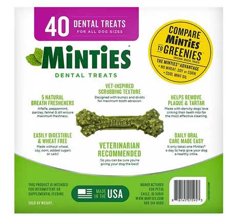 Wholesale prices with free shipping all over United States Minties Dental Dog Bone Treats, Maximum Mint (40 ct.) - Steven Deals