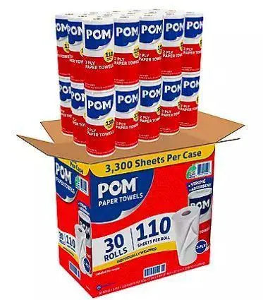 Wholesale prices with free shipping all over United States POM Kitchen Roll Paper Towels, 8 7/8 x 11, White, 2-Ply (110/roll, 30 rolls) - Steven Deals