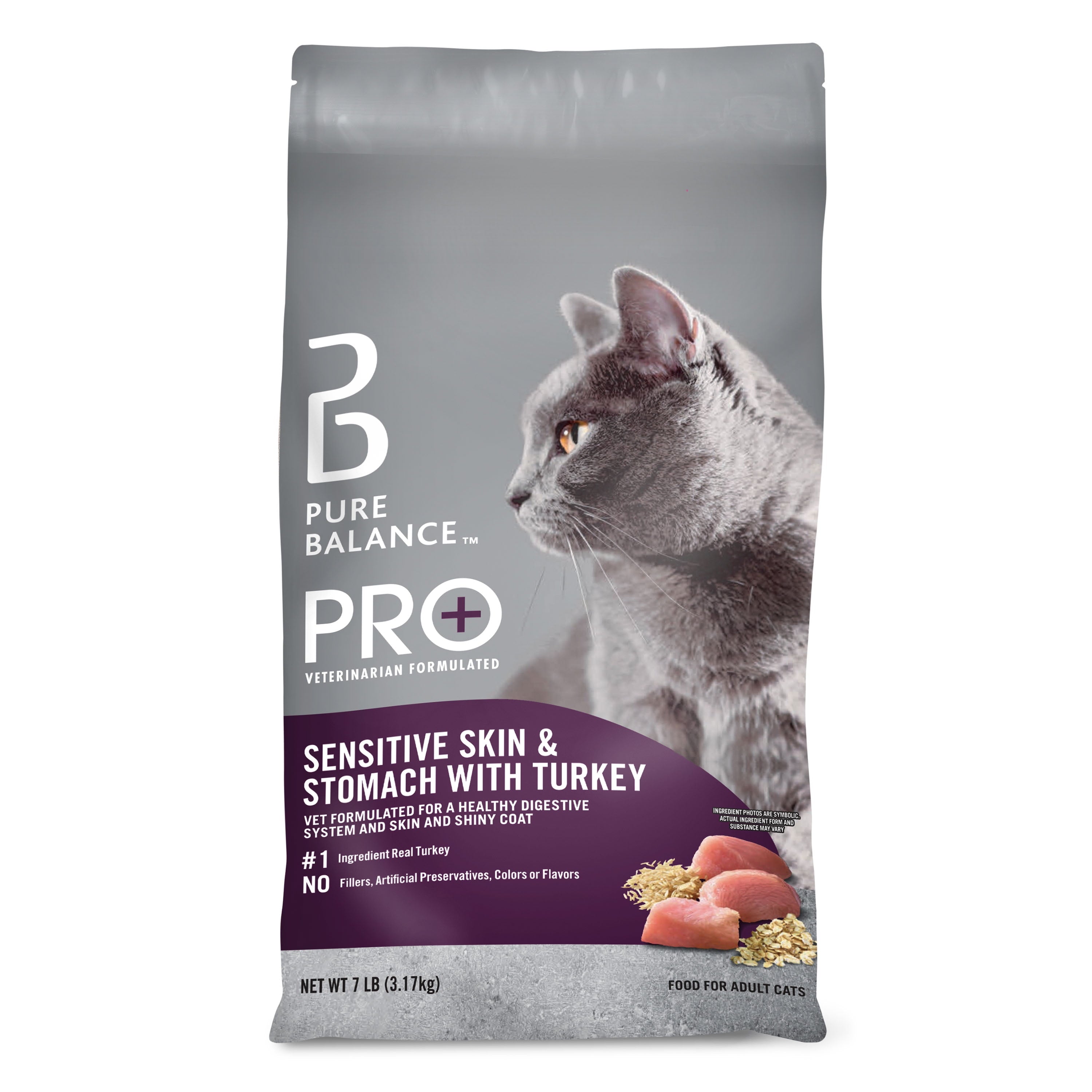 Wholesale prices with free shipping all over United States Pure Balance PRO+ Sensitive Skin & Stomach with Turkey Dry Cat Food, 7 lbs - Steven Deals