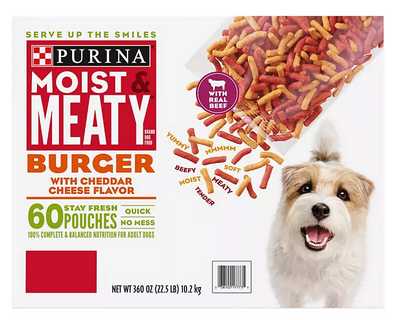 Wholesale prices with free shipping all over United States Purina Moist & Meaty Dog Food, Burger with Cheddar Cheese Flavor (6 oz., 60 ct.) - Steven Deals