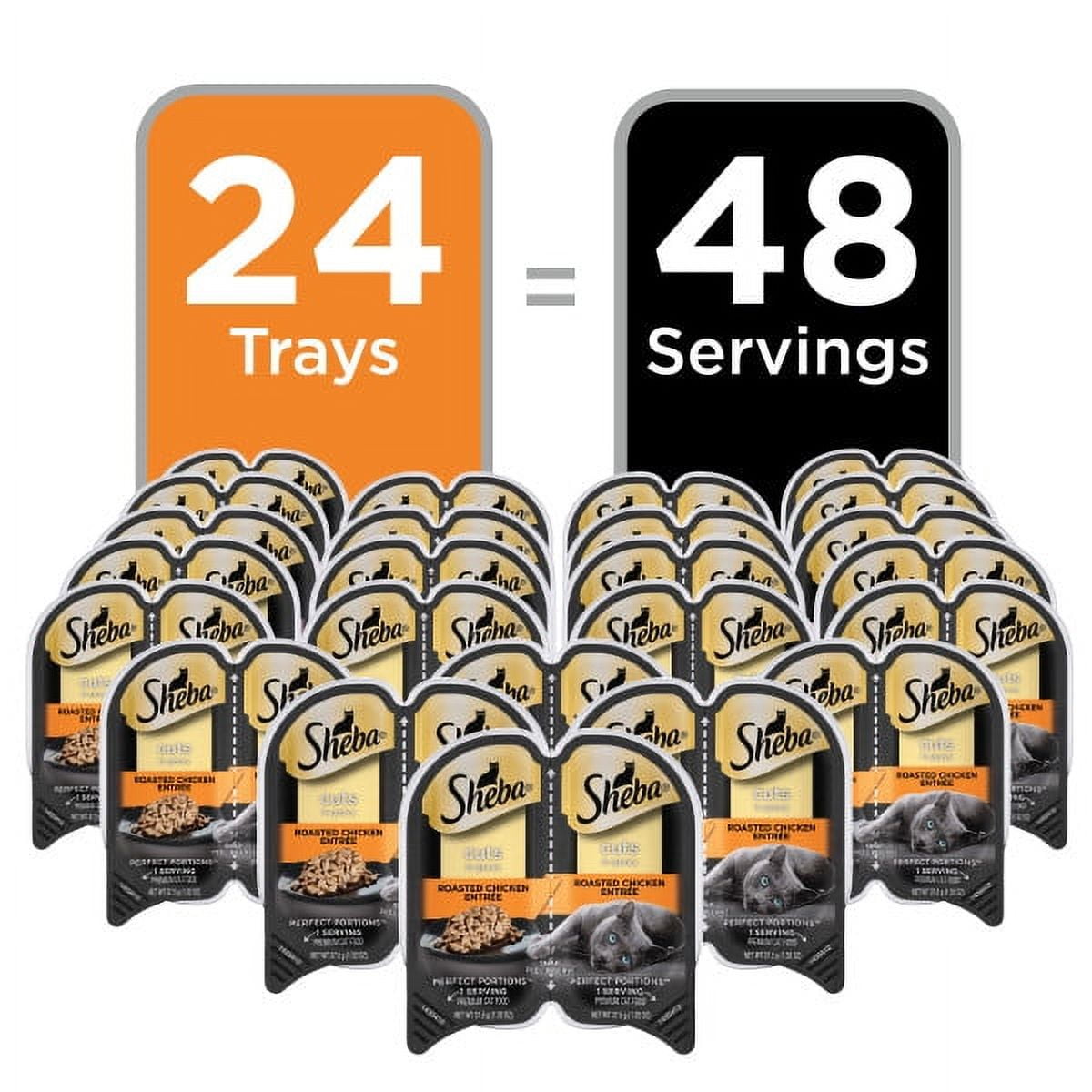 Wholesale prices with free shipping all over United States SHEBA PERFECT PORTIONS, Roasted Chicken Cuts in Gravy Entrée Wet Cat Food for Adult Cat, Twin Tray, 24-Pack - Steven Deals