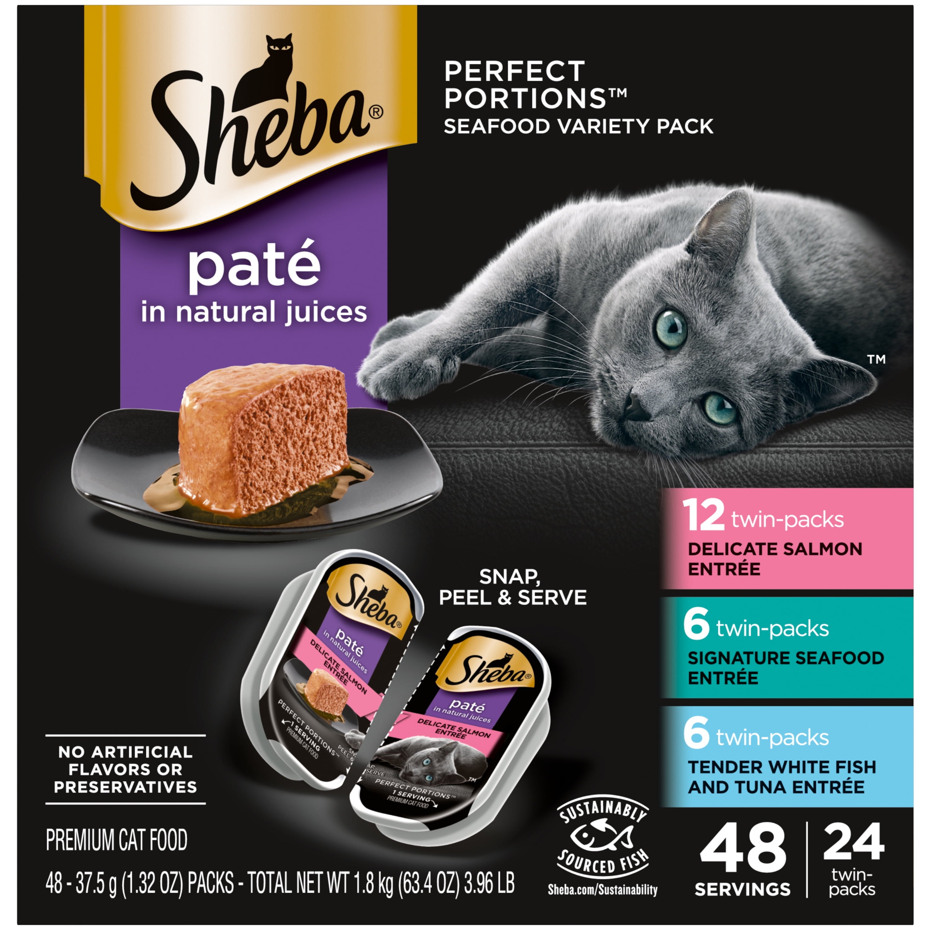 Wholesale prices with free shipping all over United States SHEBA Wet Cat Food Pate Variety Pack, Signature Seafood, Delicate Salmon and Tender Whitefish & Tuna Entrees, 2.6 oz. PERFECT PORTIONS Twin-Pack Trays - Steven Deals