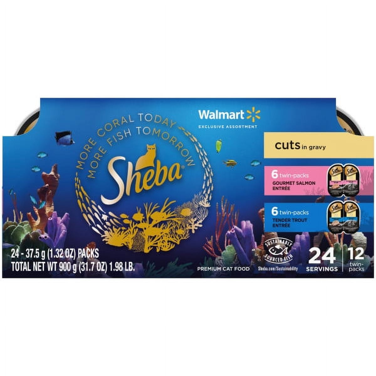 Wholesale prices with free shipping all over United States Sheba Perfect Portions Cuts in Gravy Gourmet Salmon and Trout Entrees, Variety Pack, 12-count Trays - Steven Deals