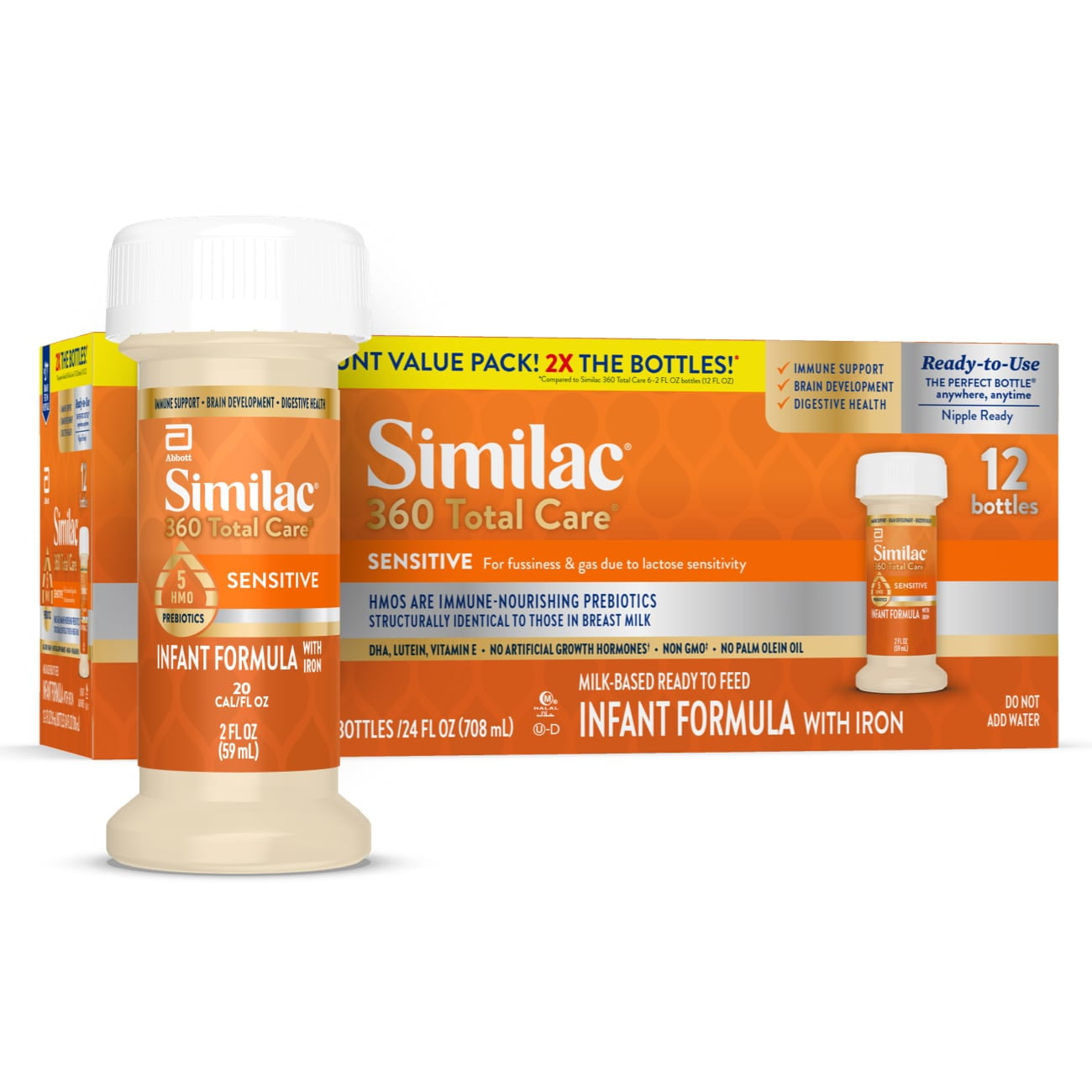 Wholesale prices with free shipping all over United States Similac 360 Total Care Sensitive Ready-to-Feed Infant Formula, 2-fl-oz Bottle, Pack of 12 - Steven Deals