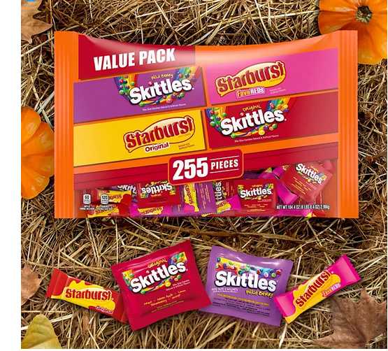 Wholesale prices with free shipping all over United States Starburst & Skittles Chewy Candy Assorted Bulk Variety Pack (255 ct., 6.5lbs) - Steven Deals