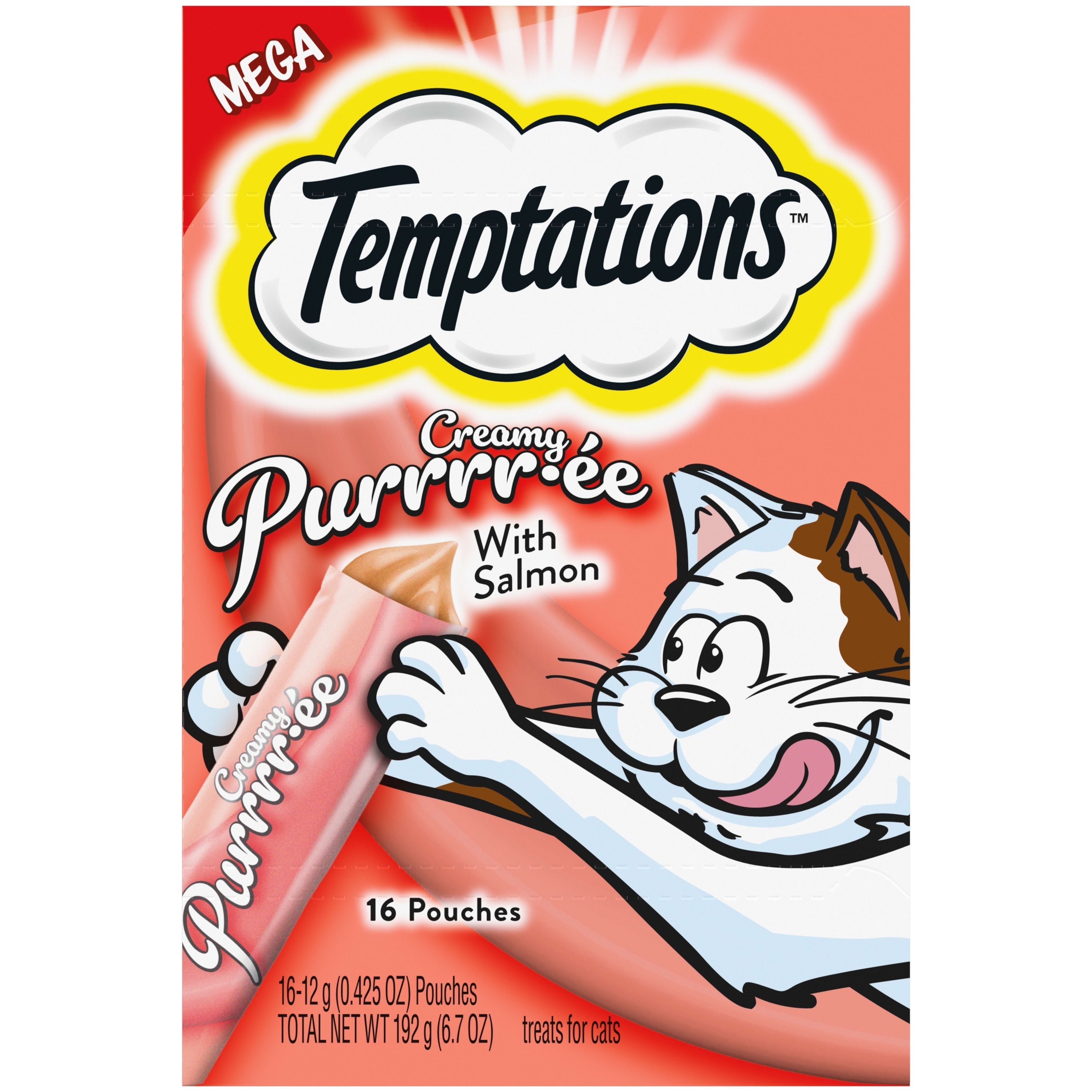 Wholesale prices with free shipping all over United States TEMPTATIONS Creamy Puree Salmon Lickable Cat Treats, (16) 12g Pouches - Steven Deals