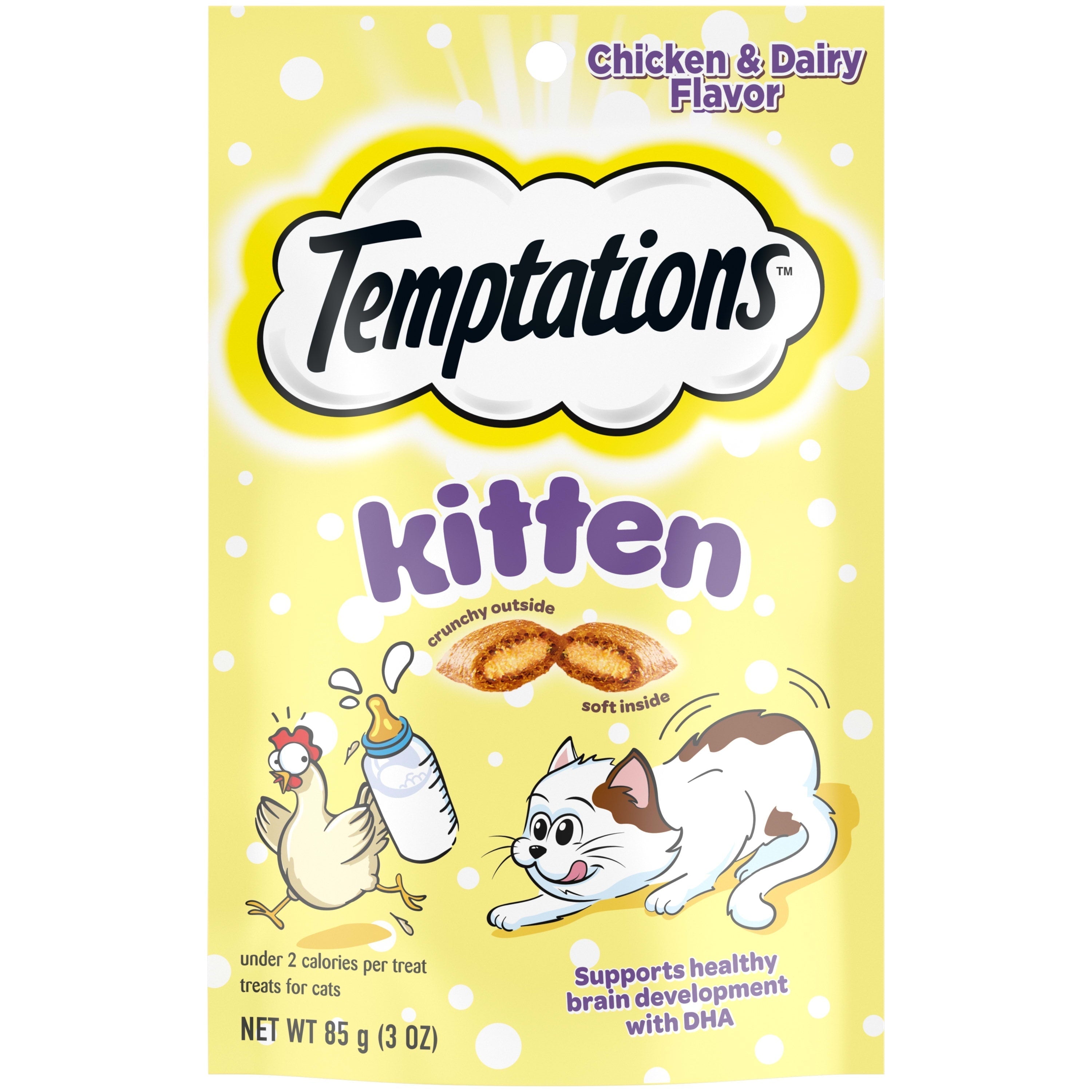Wholesale prices with free shipping all over United States Temptations Chicken and Dairy Flavor Crunchy and Soft Kitten Treats, 3 oz. - Steven Deals