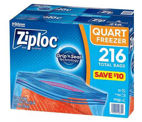Wholesale prices with free shipping all over United States Ziploc Easy-Open Tabs Freezer Quart Bags (216 ct.) - Steven Deals
