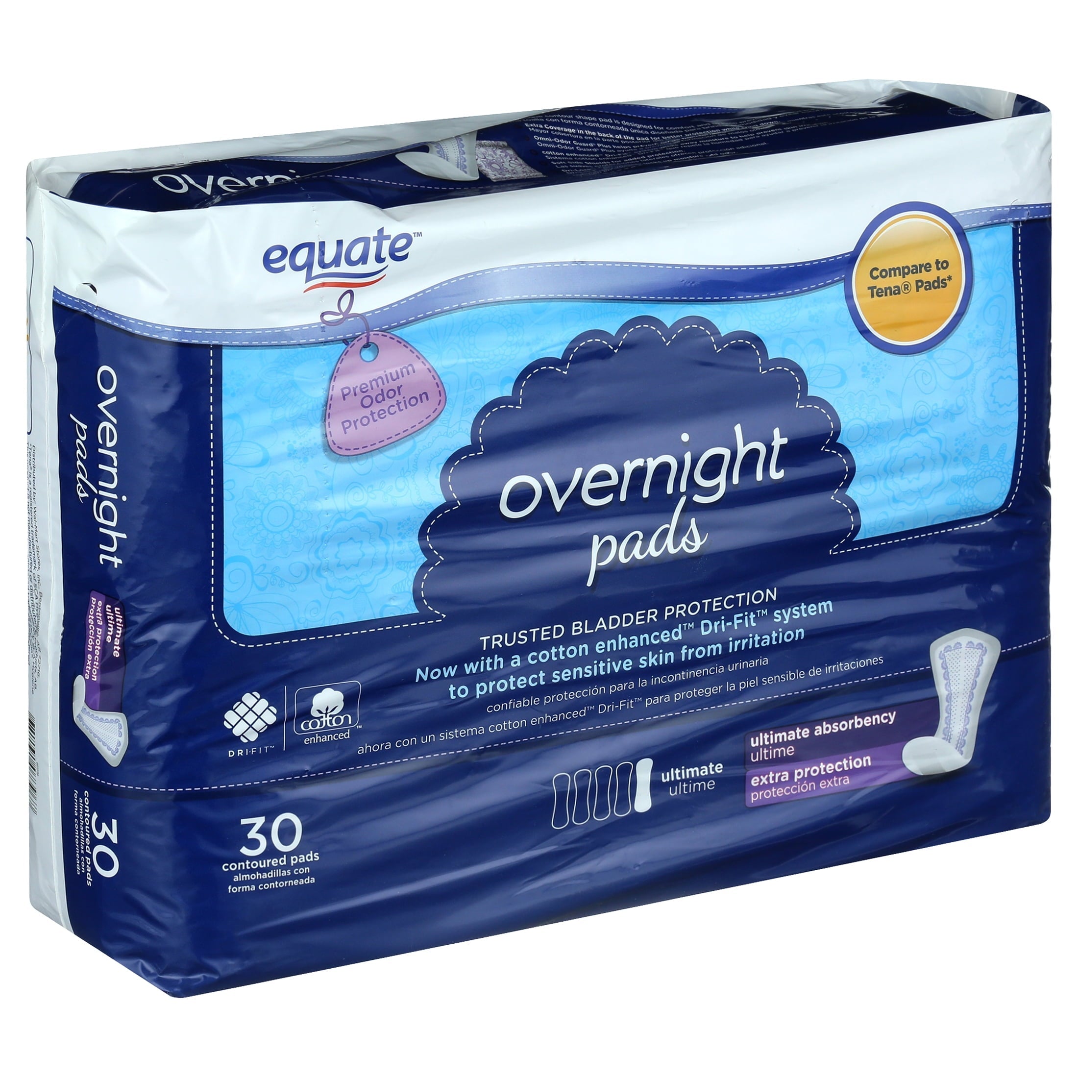 Wholesale prices with free shipping all over United States Equate Women's Overnight Extra Protection Incontinence Pads, Overnight Absorbency (30 Count) - Steven Deals