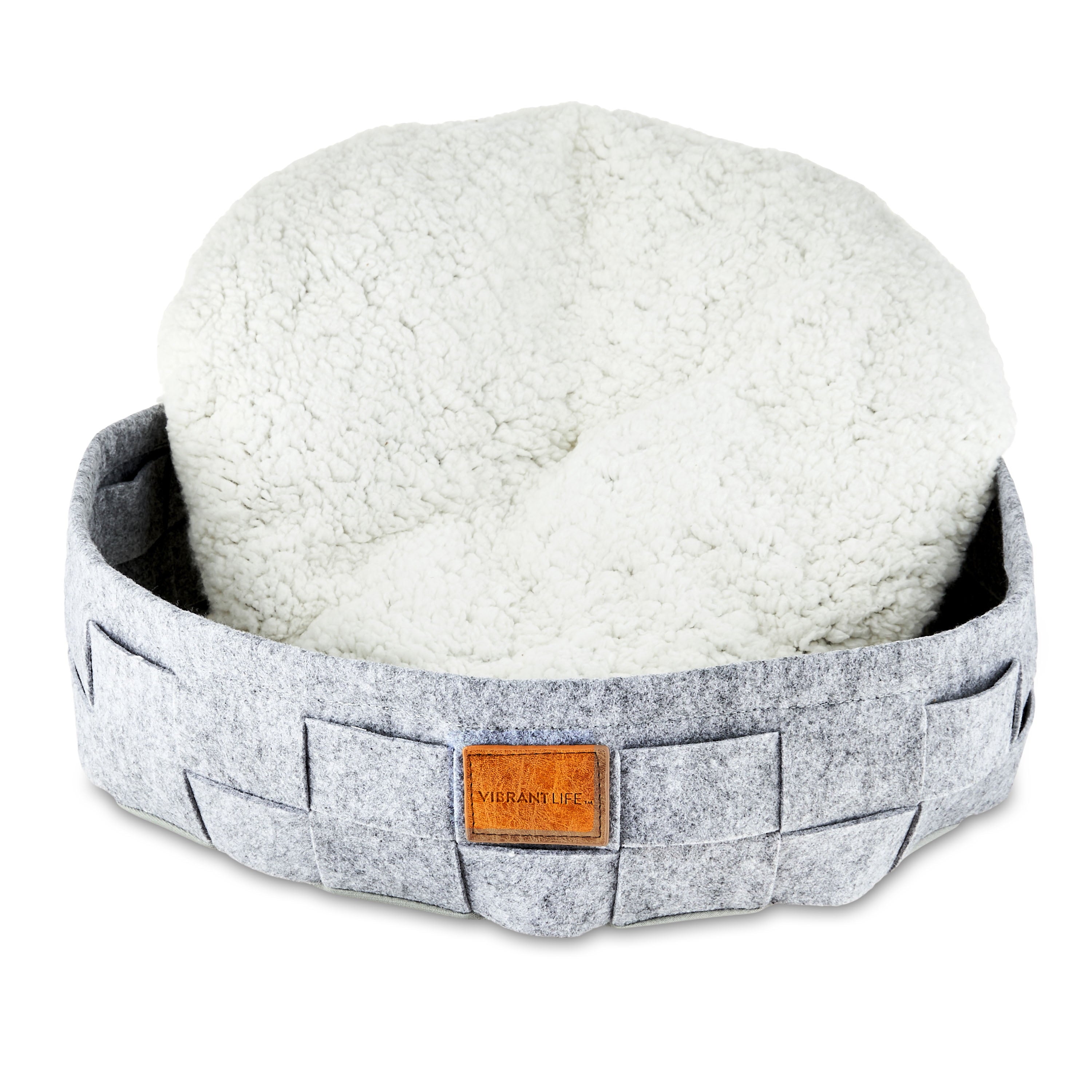 Wholesale prices with free shipping all over United States Vibrant Life Round Woven Felt Cat Bed, Washable Cushion, Cat Basket, Small Animal Bed - Steven Deals