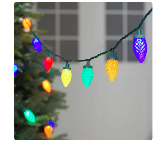 Wholesale prices with free shipping all over United States 100-Count Multicolor LED Diamond-Cut C9 Christmas Lights, with Green Wire, 59.6', Holiday Time - Steven Deals