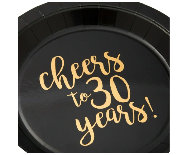 Wholesale prices with free shipping all over United States 144-Piece Cheers to 30 Years Plates, Napkins, Cutlery, and Cups for Black and Gold 30th Birthday Party Supplies, Anniversary Decorations (Serves 24) - Steven Deals