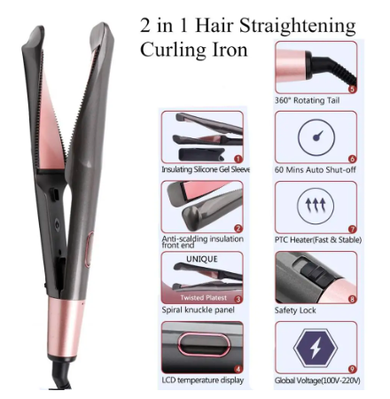 Wholesale prices with free shipping all over United States 2 in 1 Hair Straightener And Curler Twist Straightening Curling Iron Professional Negative Ion Fast Heating Styling Flat Iron - Steven Deals