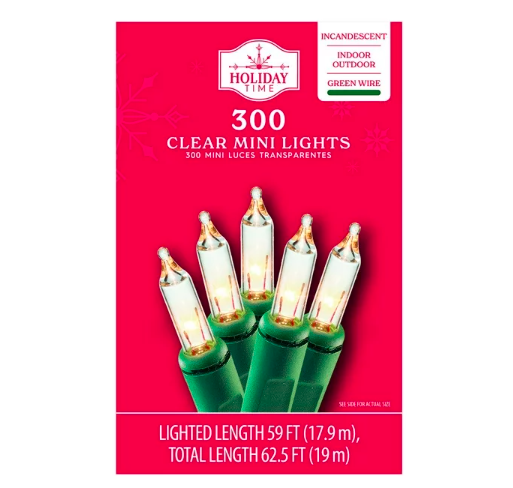 Wholesale prices with free shipping all over United States 300-Count Clear Incandescent Mini Christmas Lights with Green Wire, 62.5', Holiday Time - Steven Deals